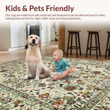 Ultra Soft Area Rug, Non Slip, Stain Resistant, Washable Area Rugs for Living Room, Bedroom, Vintage Botanical Cream Aesthetic(Ivory)