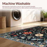 Ultra Soft Area Rug, Non Slip, Stain Resistant, Washable Area Rugs for Living Room, Bedroom, Chic Rustic Floral Accents(Black)