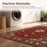 Ultra Soft Area Rug, Non Slip, Stain Resistant, Washable Area Rugs for Living Room, Bedroom, Timeless Antique Medallion Aesthetic(Red)