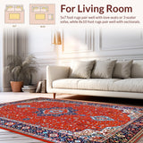 Ultra Soft Area Rug, Non Slip, Stain Resistant, Washable Area Rugs for Living Room, Bedroom, Distinct Geometric Orange and Brown Pattern(Red)