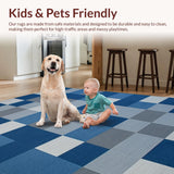 Ultra Soft Area Rug, Non Slip, Stain Resistant, Washable Area Rugs for Living Room, Bedroom, Contemporary Gray Box Motif(Blue)