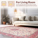 Ultra Soft Area Rug, Non Slip, Stain Resistant, Washable Area Rugs for Living Room, Bedroom, Elegant Vintage Rose Theme(White)