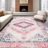Ultra Soft Area Rug, Non Slip, Stain Resistant, Washable Area Rugs for Living Room, Bedroom, Delicate Blush Tiled Arrangement(Pink)