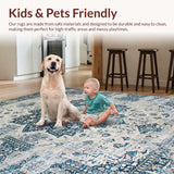 Ultra Soft Area Rug, Non Slip, Stain Resistant, Washable Area Rugs for Living Room, Bedroom, Contemporary Gray Geometric Design(Blue)