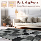 Ultra Soft Area Rug, Non Slip, Stain Resistant, Washable Area Rugs for Living Room, Bedroom, Chic Black Geometric Styling(Gray)