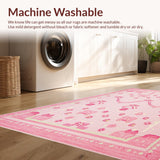 Ultra Soft Area Rug, Non Slip, Stain Resistant, Washable Area Rugs for Living Room, Bedroom, Delicate Cute Floral Accents(Pink)