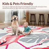 Ultra Soft Area Rug, Non Slip, Stain Resistant, Washable Area Rugs for Living Room, Bedroom, Rustic Tropical Leaf Arrangement(Pink)