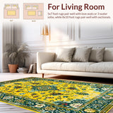 Ultra Soft Area Rug, Non Slip, Stain Resistant, Washable Area Rugs for Living Room, Bedroom, Contemporary Colorful Medallion Theme(Yellow)