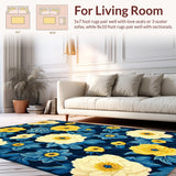 Ultra Soft Area Rug, Non Slip, Stain Resistant, Washable Area Rugs for Living Room, Bedroom, Contemporary Rustic Floral Patterns(Blue)