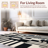Ultra Soft Area Rug, Non Slip, Stain Resistant, Washable Area Rugs for Living Room, Bedroom, Art Deco Revival: Black and White Stripe Woven Floor Carpet(Black)