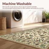 Ultra Soft Area Rug, Non Slip, Stain Resistant, Washable Area Rugs for Living Room, Bedroom, Lush Green Floral Tapestry(Beige)