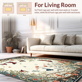 Ultra Soft Area Rug, Non Slip, Stain Resistant, Washable Area Rugs for Living Room, Bedroom, Modern Butterfly Medley Area with Whimsical Floral and Insect Motifs(Ivory)