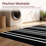 Ultra Soft Area Rug, Non Slip, Stain Resistant, Washable Area Rugs for Living Room, Bedroom, Sophisticated Neutral Striped Layout(Black)