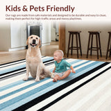 Ultra Soft Area Rug, Non Slip, Stain Resistant, Washable Area Rugs for Living Room, Bedroom, Classic Coastal Cabana Stripe Rug With Reversible Design For Patio Deck(Black)