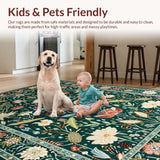 Ultra Soft Area Rug, Non Slip, Stain Resistant, Washable Area Rugs for Living Room, Bedroom, Rustic Botanical Tiled Composition(Green)
