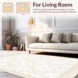 Ultra Soft Area Rug, Non Slip, Stain Resistant, Washable Area Rugs for Living Room, Bedroom, Delicate Line Art in Light Beige and White(Beige)