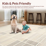 Ultra Soft Area Rug, Non Slip, Stain Resistant, Washable Area Rugs for Living Room, Bedroom, Rustic Textured Symmetrical Lines(Beige)