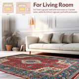 Ultra Soft Area Rug, Non Slip, Stain Resistant, Washable Area Rugs for Living Room, Bedroom, Rustic Floral Medallion Motif(Red)