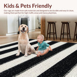 Ultra Soft Area Rug, Non Slip, Stain Resistant, Washable Area Rugs for Living Room, Bedroom, Reversible Striped Area Rug:  Classic Black & White(Black)
