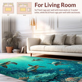 Ultra Soft Area Rug, Non Slip, Stain Resistant, Washable Area Rugs for Living Room, Bedroom, Underwater Paradise Shag Carpet With Sea Turtle Motif For Home Decor(Blue)