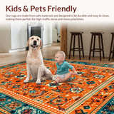 Ultra Soft Area Rug, Non Slip, Stain Resistant, Washable Area Rugs for Living Room, Bedroom, Chic Retro Symmetrical Elements(Orange)