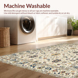Ultra Soft Area Rug, Non Slip, Stain Resistant, Washable Area Rugs for Living Room, Bedroom, Elegant Creamy Floral Fusion(Beige)