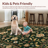 Ultra Soft Area Rug, Non Slip, Stain Resistant, Washable Area Rugs for Living Room, Bedroom, Contemporary Dark Botanical Artistry(Green)