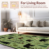 Ultra Soft Area Rug, Non Slip, Stain Resistant, Washable Area Rugs for Living Room, Bedroom, Charming Bear and Moose Designs(Green)