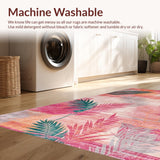 Ultra Soft Area Rug, Non Slip, Stain Resistant, Washable Area Rugs for Living Room, Bedroom, Tropical Tribal Ethnic Motif(Pink)