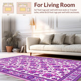 Ultra Soft Area Rug, Non Slip, Stain Resistant, Washable Area Rugs for Living Room, Bedroom, Artistic Abstract Floral Waves(Purple)
