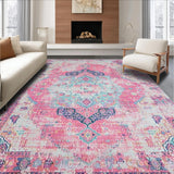 Ultra Soft Area Rug, Non Slip, Stain Resistant, Washable Area Rugs for Living Room, Bedroom, Chic Distressed Artful Motif(Pink)