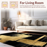Ultra Soft Area Rug, Non Slip, Stain Resistant, Washable Area Rugs for Living Room, Bedroom, Rustic Monochrome Dynamic Shapes(Gold)