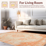 Ultra Soft Area Rug, Non Slip, Stain Resistant, Washable Area Rugs for Living Room, Bedroom, Sophisticated Distressed Floral Theme(Orange)