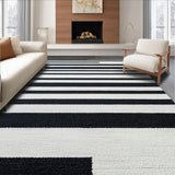 Ultra Soft Area Rug, Non Slip, Stain Resistant, Washable Area Rugs for Living Room, Bedroom, Boho Inspired Linear Contrast Rug with Washable Reversible Design(Black)