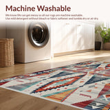 Ultra Soft Area Rug, Non Slip, Stain Resistant, Washable Area Rugs for Living Room, Bedroom, Vibrant Tribal Diamond Motif(Red)
