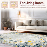 Ultra Soft Area Rug, Non Slip, Stain Resistant, Washable Area Rugs for Living Room, Bedroom, Modern Abstract Floral Art(Gray)