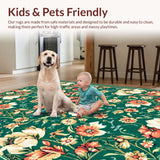 Ultra Soft Area Rug, Non Slip, Stain Resistant, Washable Area Rugs for Living Room, Bedroom, Green Botanical Shag Rug for Kids Playroom(Green)