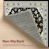 Ultra Soft Area Rug, Non Slip, Stain Resistant, Washable Area Rugs for Living Room, Bedroom, Classic Floral Trellis Aesthetic(Black)