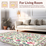 Ultra Soft Area Rug, Non Slip, Stain Resistant, Washable Area Rugs for Living Room, Bedroom, Lively Earth Tone Floral Accents(Ivory)