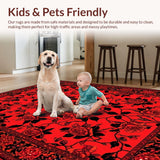 Ultra Soft Area Rug, Non Slip, Stain Resistant, Washable Area Rugs for Living Room, Bedroom, Artful Distressed Floral Composition(Red)