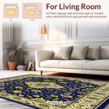 Ultra Soft Area Rug, Non Slip, Stain Resistant, Washable Area Rugs for Living Room, Bedroom, Striking Abstract Floral Area with Elegant Blue and Gold(Blue)