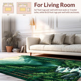 Ultra Soft Area Rug, Non Slip, Stain Resistant, Washable Area Rugs for Living Room, Bedroom, Serene Outdoor Oasis Design(Green)
