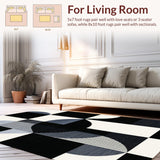 Ultra Soft Area Rug, Non Slip, Stain Resistant, Washable Area Rugs for Living Room, Bedroom, Sleek Abstract Monochrome Aesthetic(Black)