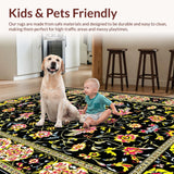 Ultra Soft Area Rug, Non Slip, Stain Resistant, Washable Area Rugs for Living Room, Bedroom, Contemporary Whimsical Floral Arrangement(Black)