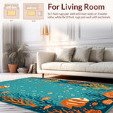 Ultra Soft Area Rug, Non Slip, Stain Resistant, Washable Area Rugs for Living Room, Bedroom, Vibrant Sea Life Motif(Blue)