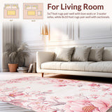 Ultra Soft Area Rug, Non Slip, Stain Resistant, Washable Area Rugs for Living Room, Bedroom, Bright Cheerful Floral Expression(Pink)