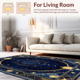 Ultra Soft Area Rug, Non Slip, Stain Resistant, Washable Area Rugs for Living Room, Bedroom, Vibrant Solar Symbolism Design(Blue)