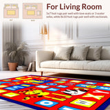 Ultra Soft Area Rug, Non Slip, Stain Resistant, Washable Area Rugs for Living Room, Bedroom, Whimsical ABC Animal Imagery(Blue)