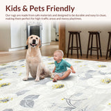 Ultra Soft Area Rug, Non Slip, Stain Resistant, Washable Area Rugs for Living Room, Bedroom, Sophisticated Gray Flower Accents(White)