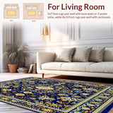 Ultra Soft Area Rug, Non Slip, Stain Resistant, Washable Area Rugs for Living Room, Bedroom, Intricate Woven Area Featuring Complex Design and Gold Accents(Blue)